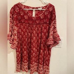 Lucky brand blouse. Lace inset